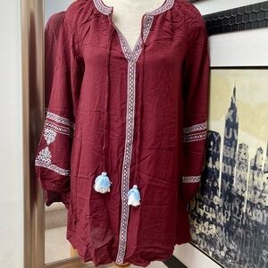 NWT Wine Fracesca embroidered tunic